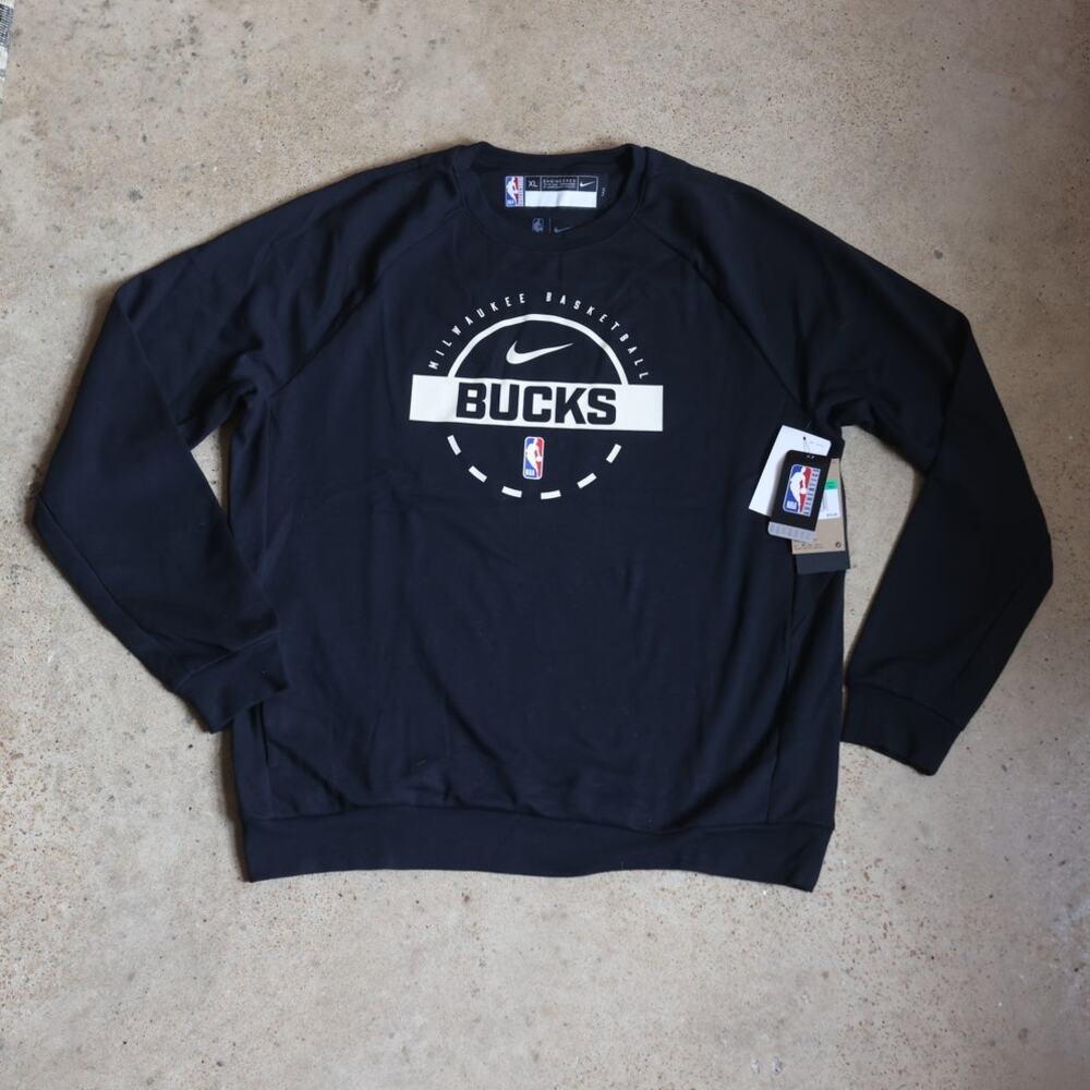 Nike Milwaukee Bucks NBA Black Dri-FIT Crewneck Sweatshirt XL Tall NWT